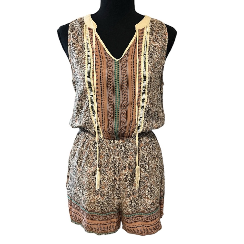 She + Sky Bohemian Lace Romper - Size Medium (Earthy Tones/Teal)
